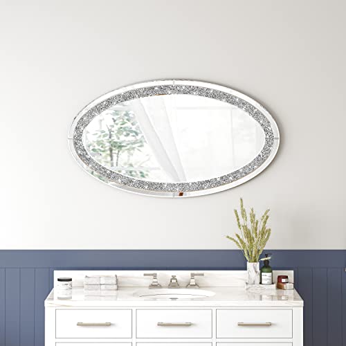 Shyfoy Oval Mirrors For Wall Crystal Crushed Diamond Living Room Decor, Sparkly Decorative Wall Mirror, Large 36" L X 23" W Modern Glass Accent Haning Mirror Espejos Decorativos De Pared #TOP2