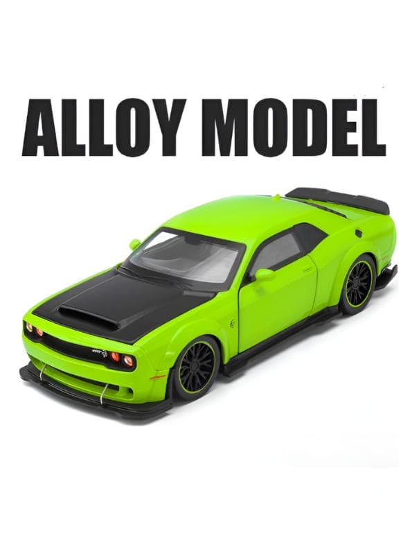 Image of Hellcat 1:32 Scale Dodge Challenger Die-Cast Metal Toy Model Car for Kids - Pull Back Mechanism, Birthday Gift for 3+ Year Old Boys (Hellcat Green)