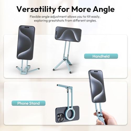 Image of ULANZI MA30 Magnetic Phone Tripod Stand for iPhone, Aluminium Maglock Smartphone Mini Tripod Pocket Cell Phone Stand Strong Magnet Compatible with iPhone 17 16 15 14 13 12 Series, Mint Green