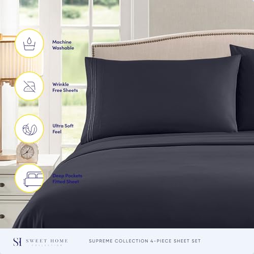 California King Sheet Sets - Breathable Luxury Sheets with Full Elastic & Secure Corner Straps Built In - 1800 Supreme Collection Deep Pocket Bedding, Sheet Set, EXTRA DEEP pocket - Cal King, Navy