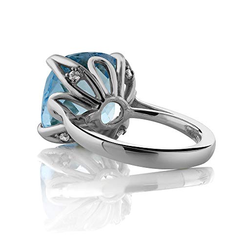 Gem Stone King 9.18 Cttw Sky Blue Topaz Engagement Ring For Women | 925 Sterling Silver | 14MM Cushion Checkerboard | Gemstone Birthstone | Available in Size 5,6,7,8,92