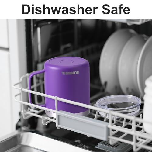 Image of SUNWILL Insulated Coffee Mug with Handle, 14oz Stainless Steel Togo Coffee Travel Mug, Reusable and Durable Double Wall Coffee Cup, Powder Coated Purple