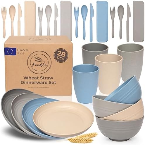 FOODLE Wheat Straw Dinnerware Set - BPA Free & Safety Tested - Mi...