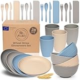 FOODLE Wheat Straw Dinnerware Set - BPA Free...