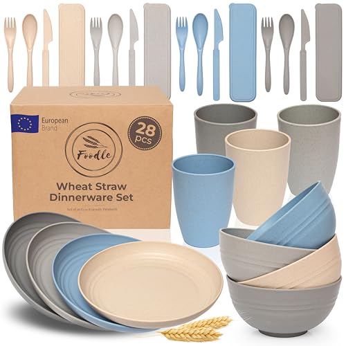 FOODLE Wheat Straw Dinnerware Set - BPA Free & Safety