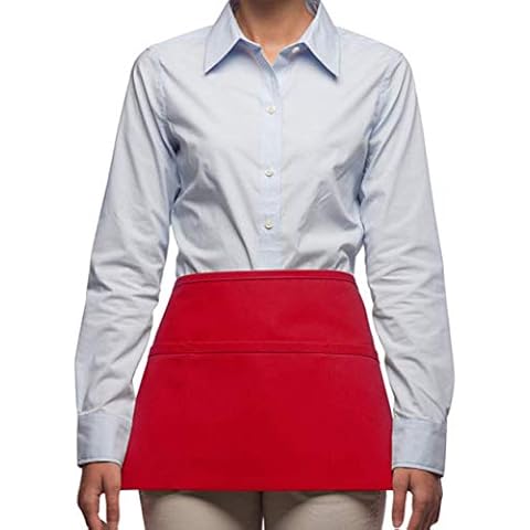Rexzo Unisex 3 Pocket Deluxe Waist Apron for Waiters, Waitresses, and Food Servers– Made in the USA - Regular Red Cover