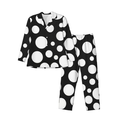 Pyjama à manches longues pour homme à pois noirs et blancs en coton doux