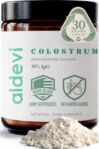 aldevi Bovine Colostrum Powder, Grass-Fed & Pasture-Raised, Freeze-Dried, High IgG, Unflavored, Mixes Easily, Gut & Immune Support, Third-Party Tested, 30 Servings