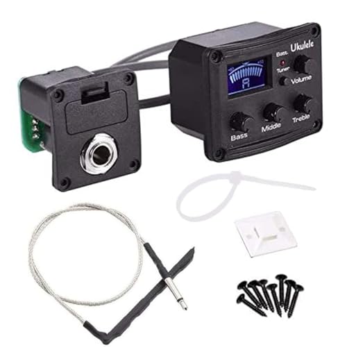 TUOREN Ukulele Piezo Pickup with Preamp 3-Band EQ Equalizer Ukulele Pickup Preamp Tuner System with