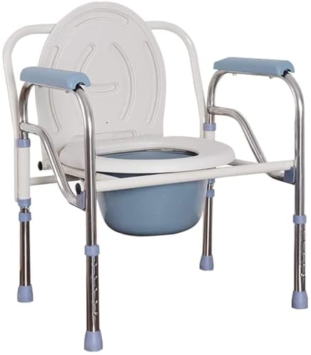 Silla de inodoro, silla de inodoro plegable, asiento de inodoro bariátrico, extra ancho, ajustable, con asas y cubo, almohadilla antideslizante para las piernas para adultos, discapacitados, ancianos
