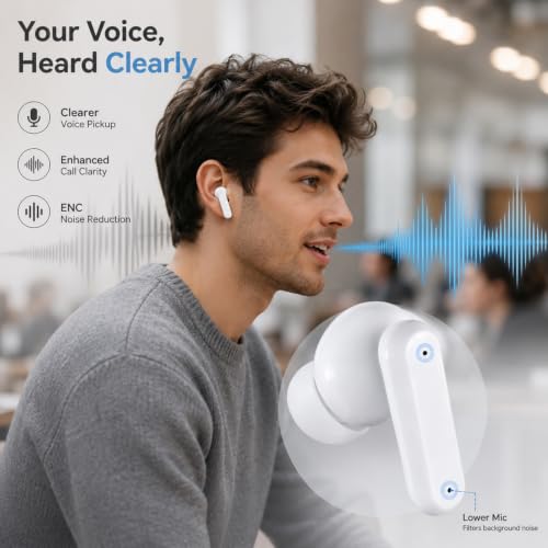 Image of True Wireless Bluetooth Earbuds with 60 Hours Total Playback, Bluetooth 5.3, Deep Bass, ENC Calling Mic, Touch Controls, USB Type-C Fast Charging, in-Ear TWS Earphones White