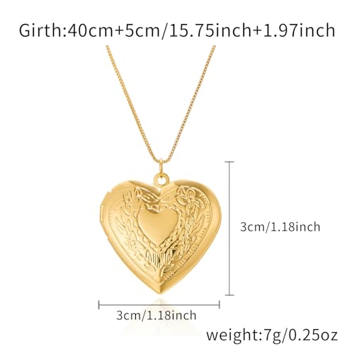 COLORFUL BLING Locket Picture Pendant Necklace,Vintage Engraved Flower Empaistic Carved Pattern Oval Round Heart Necklace2