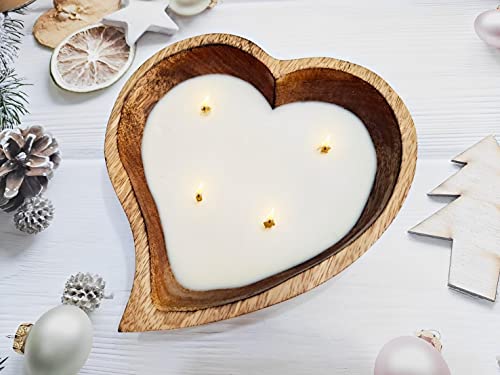 8" Heart Shaped Wooden Bowl Candle With Soy Wax – 4 Wicks 15 Oz Decorative Dough Bowl Candles For Anniversary Engagement Wedding Birthday Valentine Christmas Gift (Summer - 8" Brown Curved Bowl) #TOP2