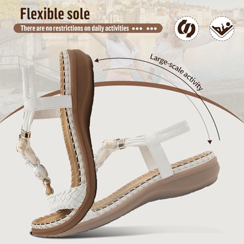 Image of Littleplum Women Sandals Arch Support Handmade Bohemian Braided Flat Sandals Comfort Walking Beach Ankle Elastic Summer Shoes