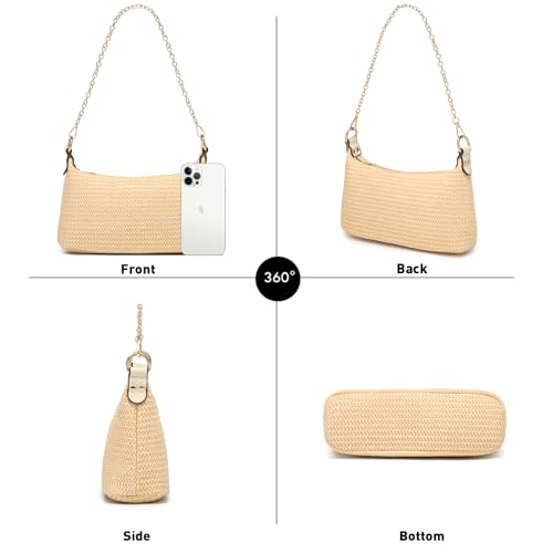Image of CROJUYI Straw Shoulder Bag for Women Soft Small Woven Shoulder Purse Handbag,Beach Tote Straw Bag for Summer