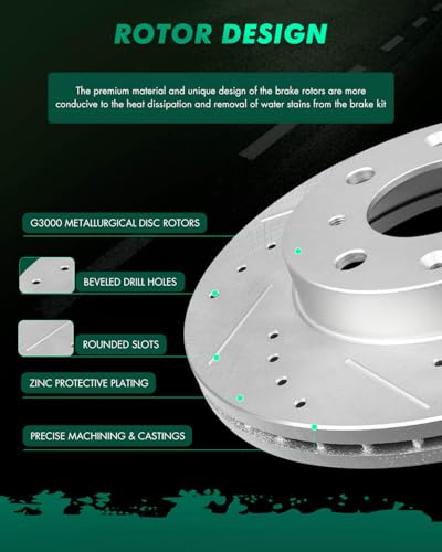 Image of SCITOO Front Disc Brake Rotors Kits 31029 Drilled & Slotted Brakes Rotor