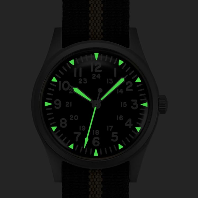 RDUNAE Relojes militares para hombre 34.5mm Reloj de cuarzo Super 2035 Movimiento Luminoso Retro Reloj para hombre con correa de nailon resistente al agua hasta 50 m