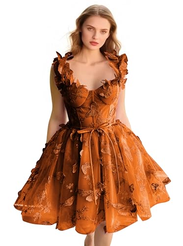 Amazon.com: PEIYJYUSP Burnt Orange Tulle Short Prom Dresses 3D Butterflies Homecoming Dress for Teens Laces Applique Sweetheart Cocktail Party Gowns US8 : Clothing, Shoes & Jewelry