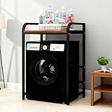 Dernoing Colonne per Lavatrici e Asciugatrici Capacità di Carico 400KG, Supporto Impilare Lavatrice Asciugatrice per Bagno/Balcone/Cucina (BlackTeak, 70x60x110cm)