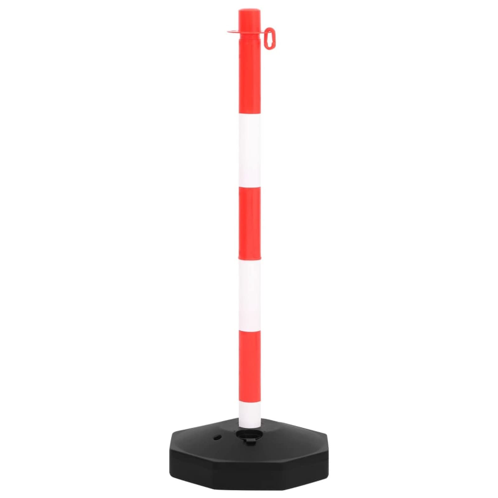 Juego de Barrera con 4 Postes y 1 Cadena Barrera de Aparcamiento Poste de Tráfico Plástico 10 m Rojo, Blanco y Negro