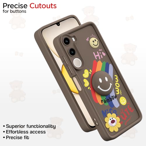 Image of Pikkme Back Cover for Poco M7 Plus 5G | Soft Silicone| Cute Rainbow Smile & 3D Cartoon Flower Design | Shockproof Raised Camera Protection Bumper Case (Brown)