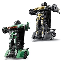 Veeniix V992 Golden and Green Transform Robot RC Cars, 1:14 Scale, 2-in-1 Robot Toy Car with Sound & Light Effects, Gesture Sensing, Automatic Deformation, Ideal Gift for Boys and Girls