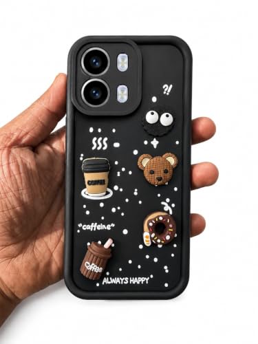 Image of Bintage Cute Fun Taddy Cartoon 3D Ball Bear Milk Cake Coffee Silicon Case Full Body & Camera Protection Back Cover Compatible for Oppo A6s 5G / A6 5g / K14 5G - Black