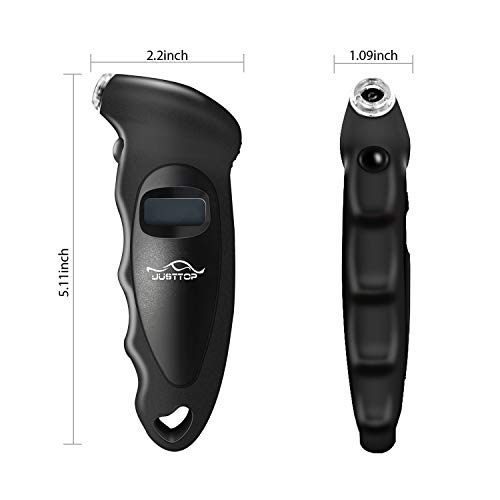 Image of JUSTTOP Digital Tire Pressure Gauge, 150PSI 4 Setting for Cars, Trucks and Bicycles, Backlit LCD and Anti-Skid Grip for Easy and Accurate Reading(Black)