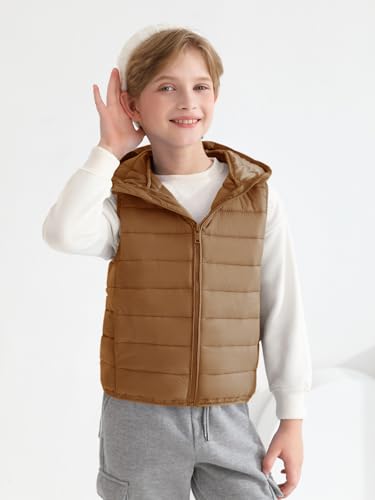 Image of Haloumoning Boys Puffer Vest Kids Sleeveless Zip Up Jackets | Lightweight Puffy Down Jacket with Hood 4-14 Years