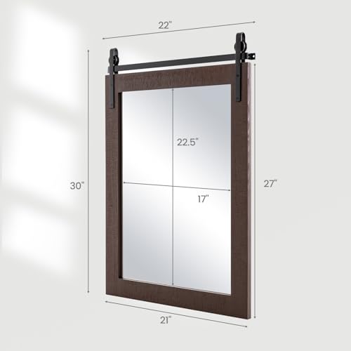 Tangkula Farmhouse Wall Mirror, Rustic Bathroom Mirror With Wood Frame And Metal Bracket, Wall Mounted Barn Door Mirror For Living Room Bathroom thumb #5