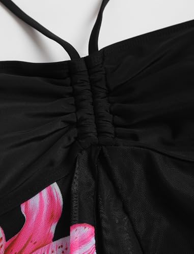 Image of ZAFUL Women 3 Piece Bikini with Cover Up Skirt Halter Bandeau Swimsuit Floral Tie Side Cheeky Bathing Suit