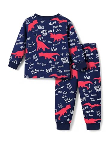 Image of Trampoline Boys Terry Loop T-Shirt & Trackpant Set | Soft & Warm Dinosaur Printed Co-ord for Boys