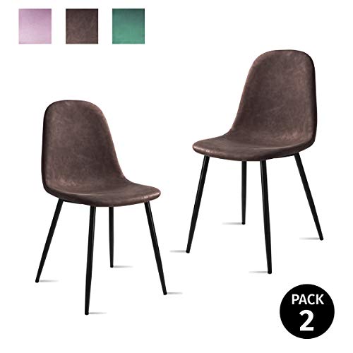 Mc Haus AFRA - Pack 2 Sillas Comedor estilo Vintage tapizadas en cuero sintético Marrón, Asiento Acolchado para Salón y Dormitorio con patas metálicas de color Negro 46x43x86cm