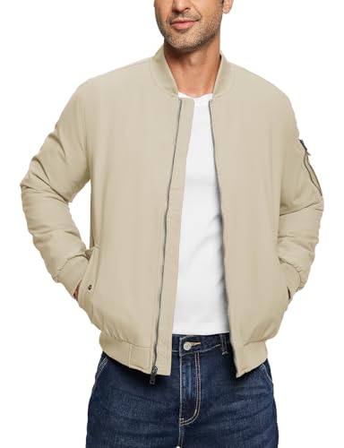 Image of TBMPOY Men's Winter Bomber Jacket Fall Casual Windbreaker Softshell Jackets | Quilted full zip coats, 5 pockets, water resistant, warm, windproof, stand-up collar, for outdoor, hiking, work, business
