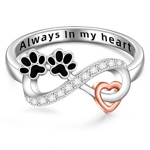 Paw Print Ring Heart Infinity Animal Cute Cat Dog Claw Paw Puppy Rings for Women Sterling Silver Jewelry