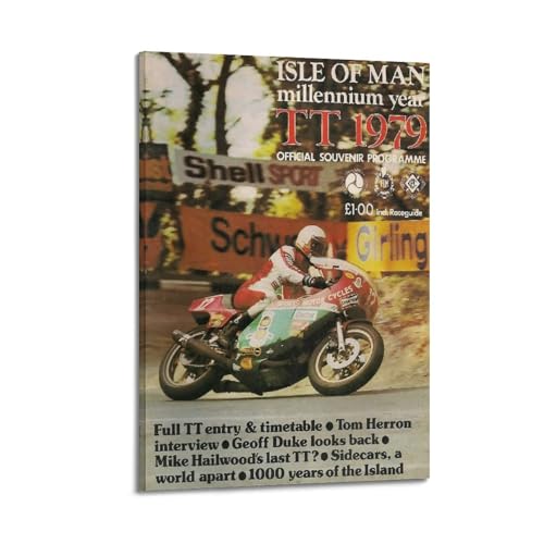 Poster moto vintage 1979 Île de Man TT grand format toile 60x90 cm