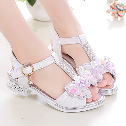 Rhinestone Bowknot Sandals for Toddler Kids Girls Summer Open Toe Wedding Sandals Princess Shoes (White, 12.5 Little Child)2