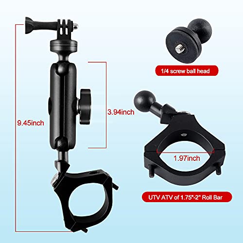 MAIKER Off Road UTV ATV Camera Mount, Compatible with GoPro, 1.75-2 inch Roll Bar, Aluminum Alloy, Easy Installation, Rotatable 360 Degree Ball Head, Black