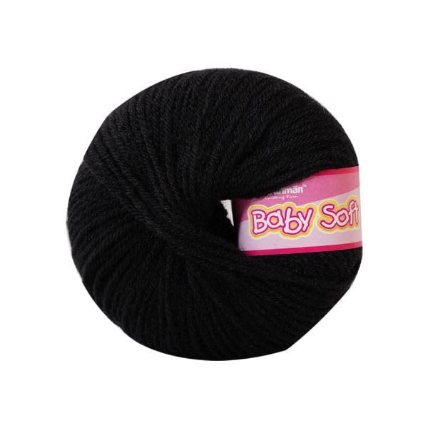 Image of Vardhman BabySoft Knitting Yarn | 100% Acrylic Wool | 4 Ply | Thin Knitting & Crocheting Hook Thread & Lightweight | Special Baby Wool | 150 Grams (6 Balls of 25g) | Machine Washable | Ideal for Blankets, Hats, Booties Ultra-Soft for Baby Sweaters, Blankets, Caps, Socks, Soft toys, Art & craft | Available in multicolors - (BBL021 - Black)