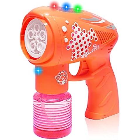 Bigmeda Bubble Machine Light and Music Bubble Gun for Kids Toddlers Bubble Blower for Bubble Blaster Indoor & Outdoor Summer Play Toys for Party Favors Boys & Girls Gifts (Orange) Cover