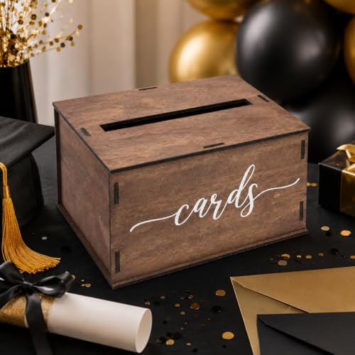 Caja de madera para tarjetas de recepción y almacenamiento de recuerdos 11x10x6 5