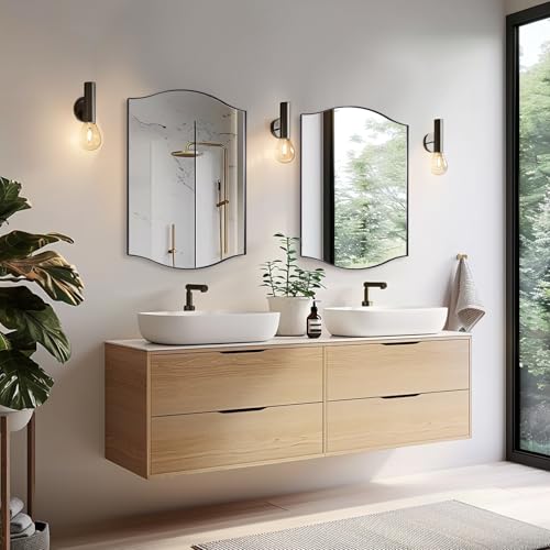 Image of ANDY STAR Black Bathroom Mirror, 20 inchx30 inch Scalloped Wall Mirror in Stainless Steel Metal Frame, Unique Vanity Mirror with Modern Curved Edge Design, Ideal for Bathroom, Bedroom, Entryway