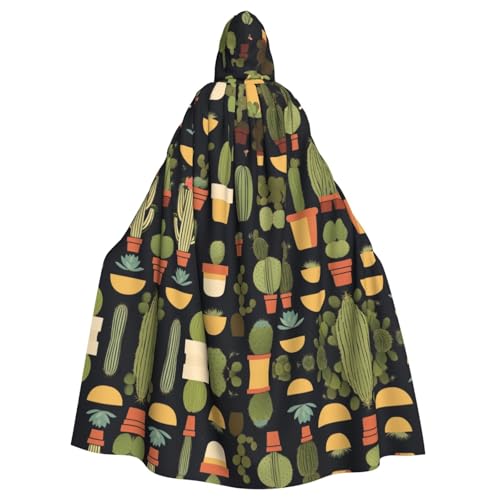 LEVNDIEJ Capa con estampado de cactus para Halloween, capa con capucha para hombres y mujeres, disfraz medieval para cosplay, disfraz de mascarada, color negro