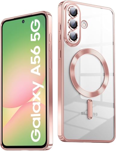 Image of VONZEE Clear Logo Electroplating Transparent Case For Samsung Galaxy A36 5G, Magnetic Plating Electroplate Tpu Case Cover, Individual Camera Protection For Each Lens- Rose Gold