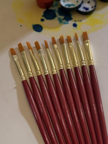 Image of polo Synthetic Hair Flat Brushes 6 | Pack of 10 | Premium Fine Edge Paintbrush Set for Acrylic, Watercolor & Oil Painting | Soft Bristles for Smooth & Precise Strokes