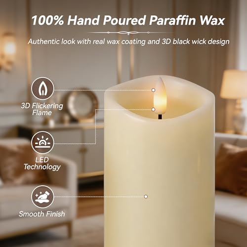 Image of Ivory Real Wax LED Rechargeable Flameless Battery-Operated Pillar Candles