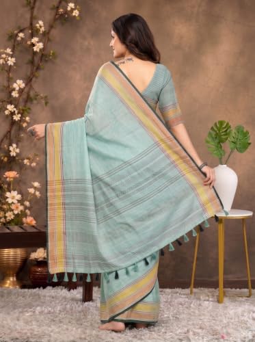 Image of MADHUHANSH Women's Cotton Linen Saree with Unstitched Blouse Piece and Floral Printed Pattern | Women Saree for Special Occasion | Stylish Modern Sarees