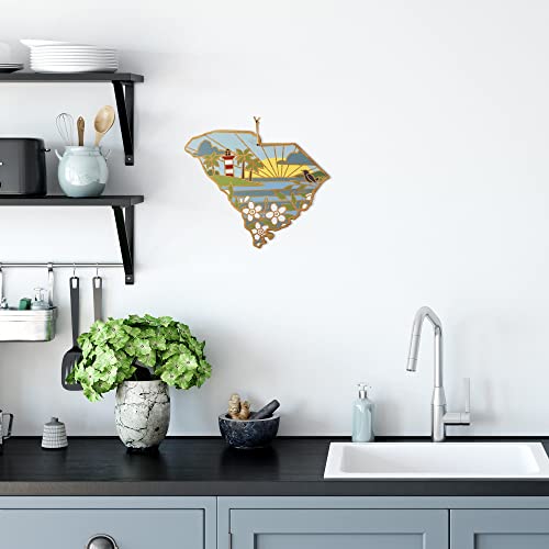 Totally Bamboo South Carolina State Shaped Cutting Board and Charcuterie Serving Platter with Artwork by Summer Stokes, Includes Hang Tie for Wall Display 14\" x 11-1/2\" x 5/8\"