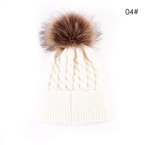Oenbopo 43224-1523 Baby Winter Warm Knit Hat Infant Toddler Kid Crochet Fur Hairball Beanie Cap White thumb #6