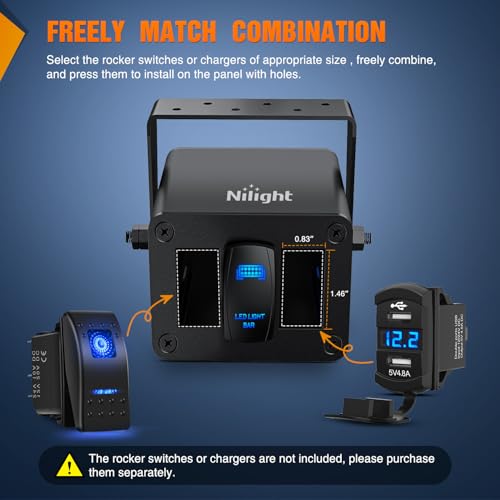 Image of Nilight 3 Gang Rocker Switch Box Detachable Housing 3 Holes Aluminum Panel